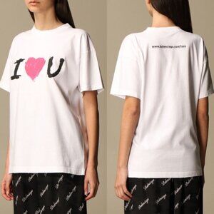 Balenciaga I Love You Heart Print White T-Shirt Size Small Tee Crew Neck Top S
